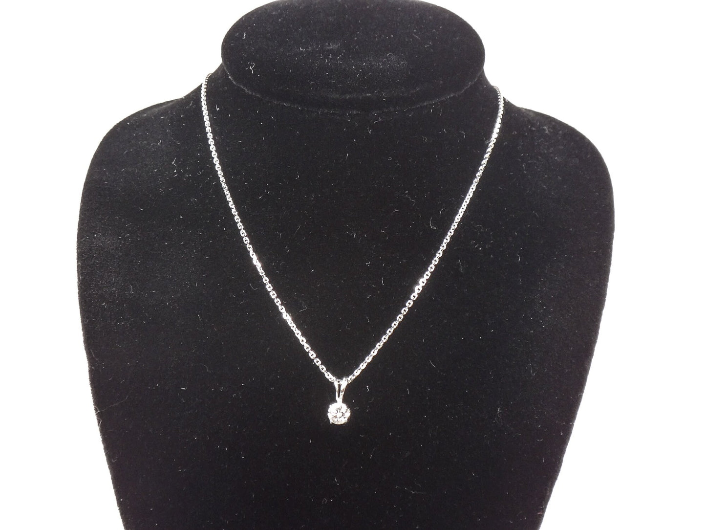 Vintage 14k Natural Diamond Necklace Minimalist White Gold Round Diamond Drop Pendant Approx. .17 Carat 18"