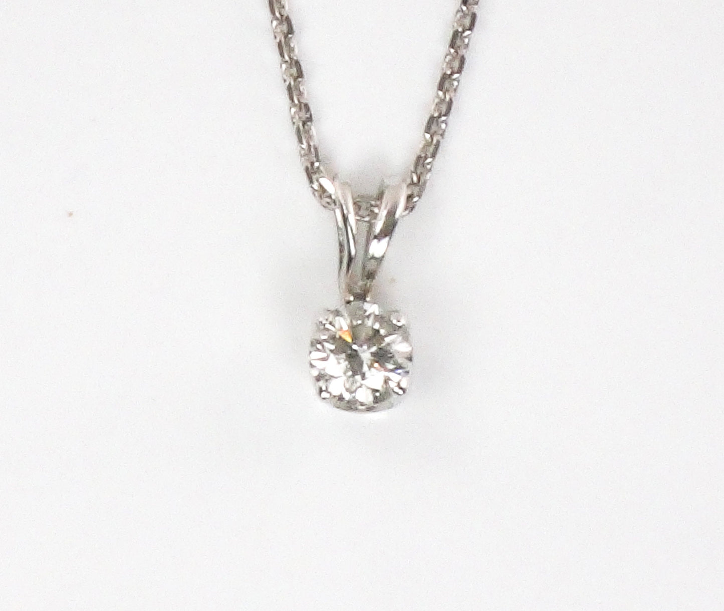 Vintage 14k Natural Diamond Necklace Minimalist White Gold Round Diamond Drop Pendant Approx. .17 Carat 18"