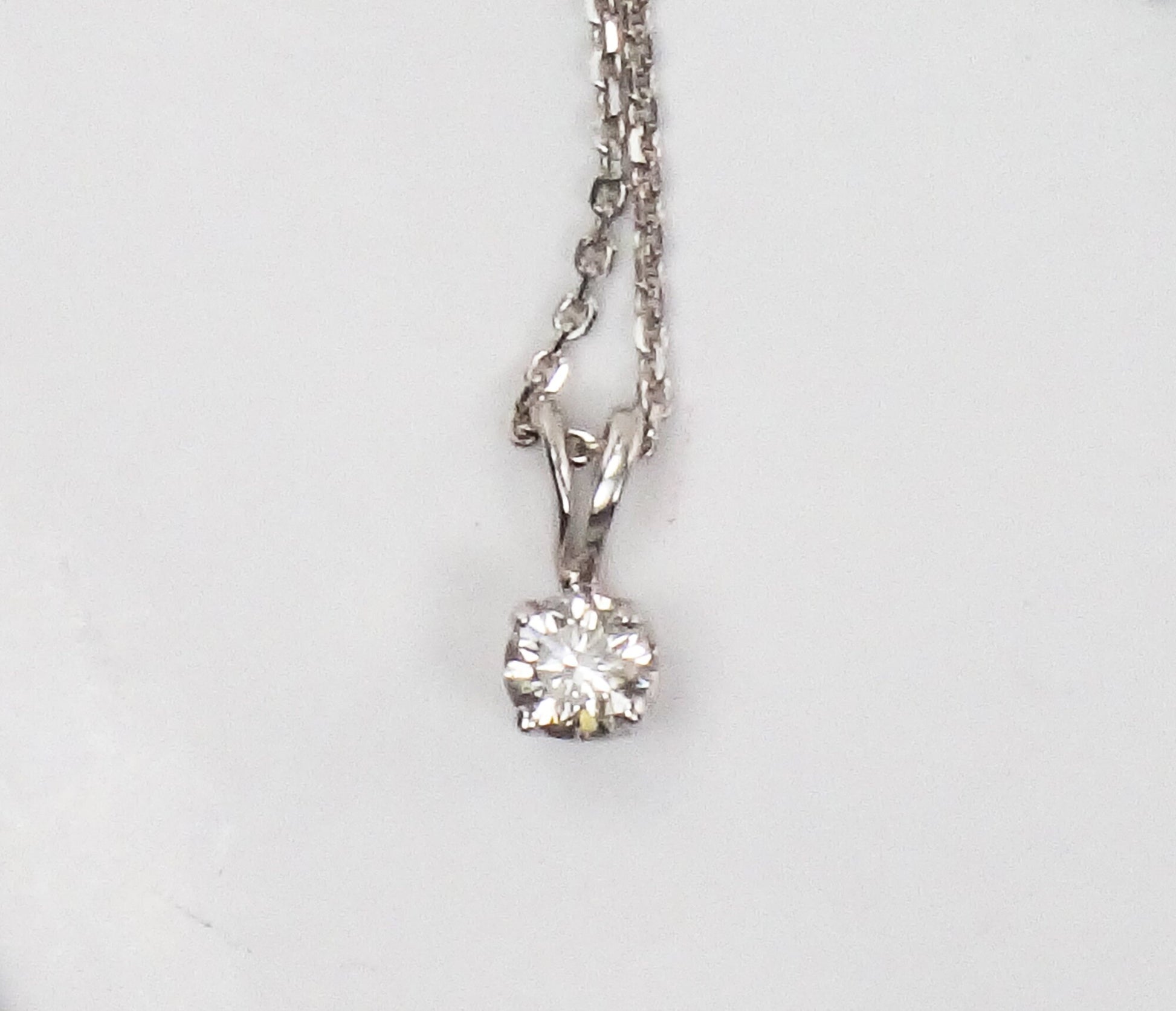 Vintage 14k White Gold Diamond Pendant Necklace: Minimalist .17 Carat