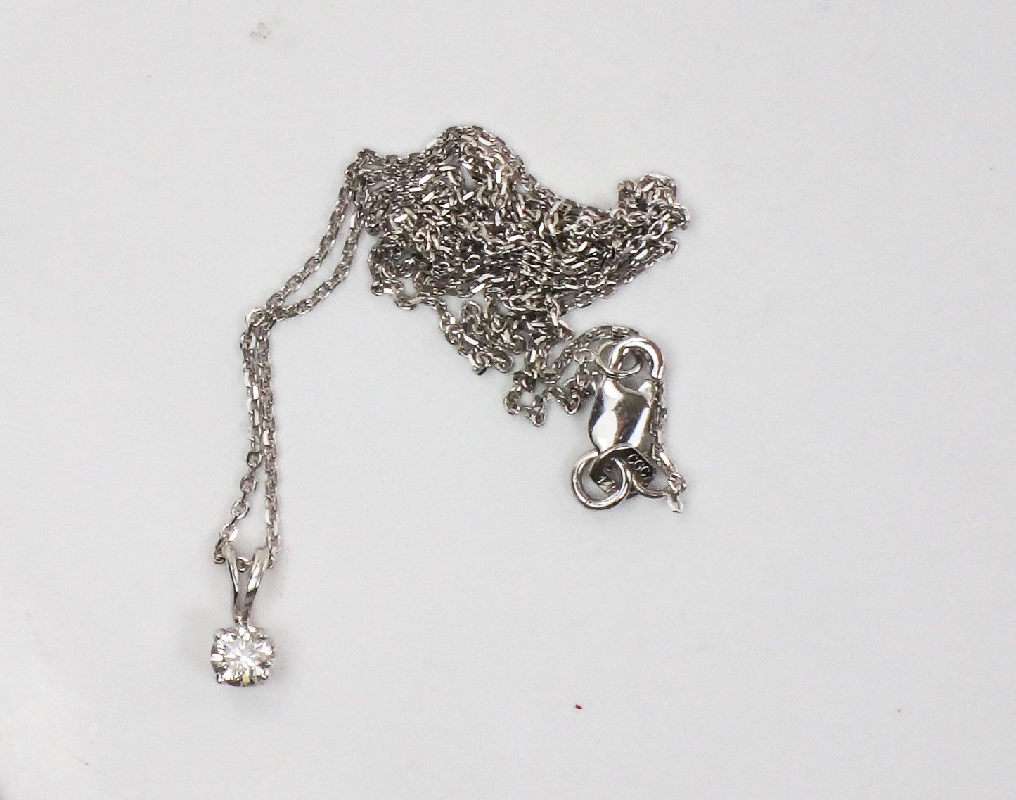 Vintage 14k Natural Diamond Necklace Minimalist White Gold Round Diamond Drop Pendant Approx. .17 Carat 18"