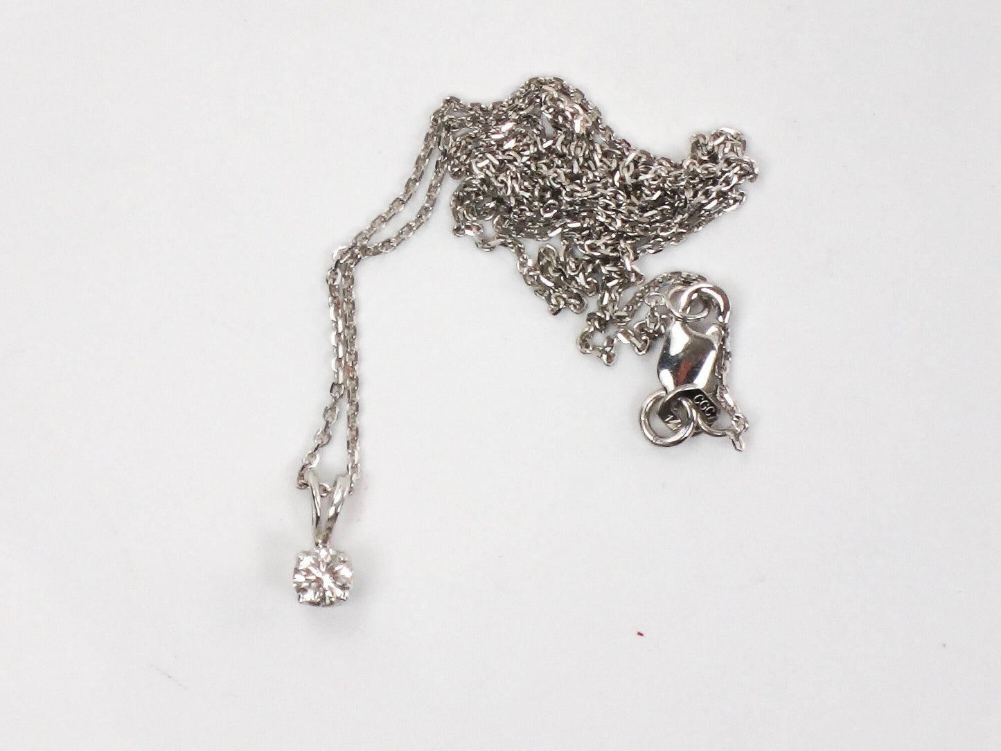 Vintage 14k Natural Diamond Necklace Minimalist White Gold Round Diamond Drop Pendant Approx. .17 Carat 18"