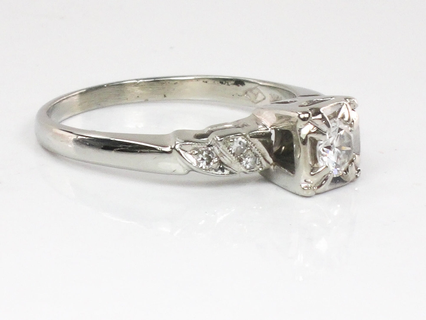 Vintage 18k Round Natural Diamond Engagement Ring .25 CTS Center 1960's White Gold Diamond Ring Size 6.75