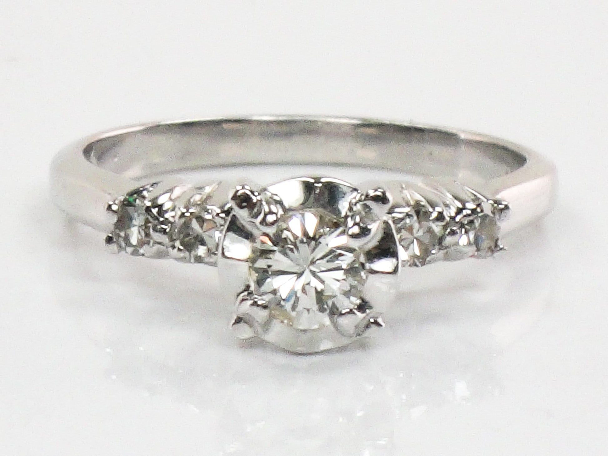14k White Gold Natural Diamond Engagement Ring Vintage Round Brilliant Cut .25 Carat Center
