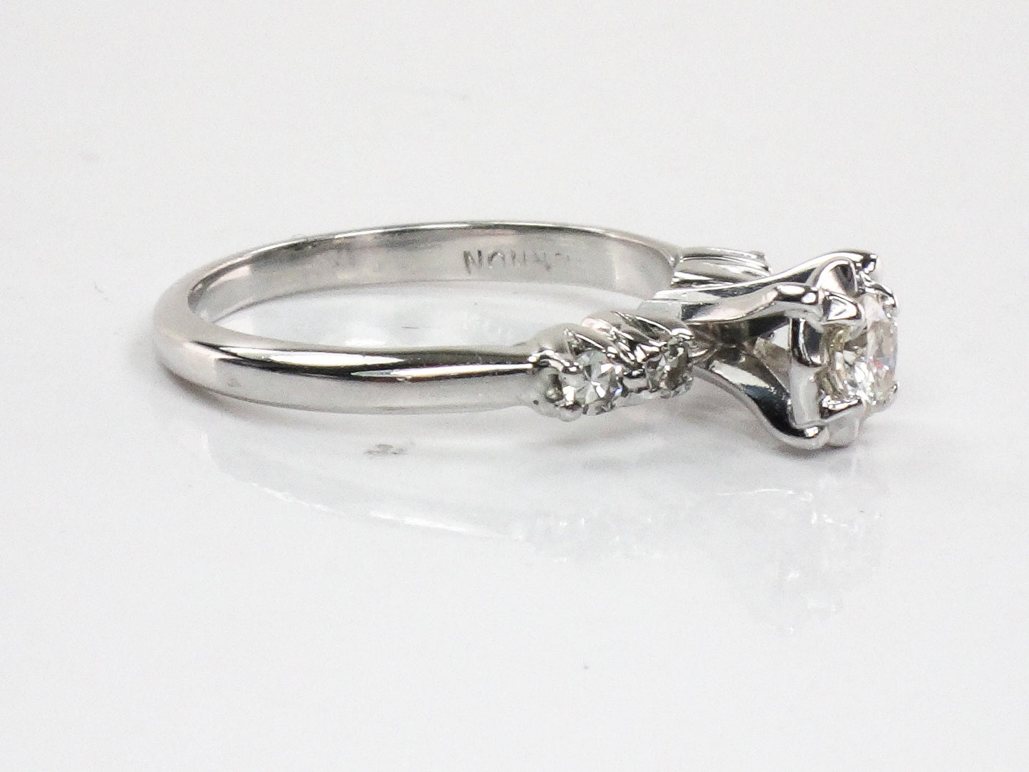 14k White Gold Natural Diamond Engagement Ring Vintage Round Brilliant Cut .25 Carat Center