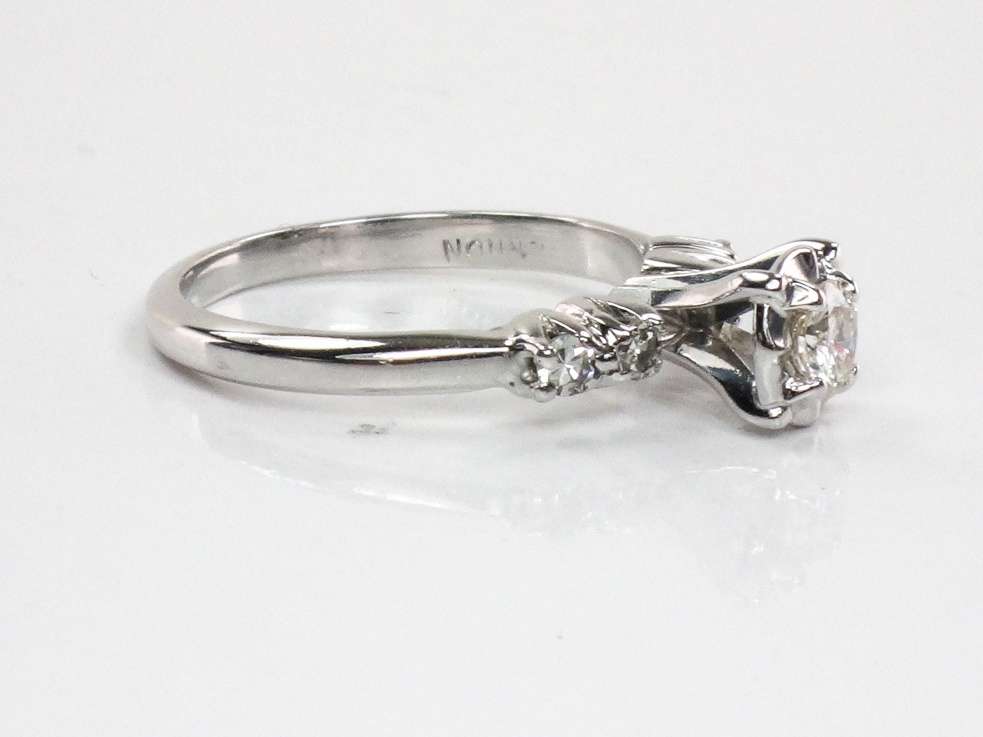 14k White Gold Natural Diamond Engagement Ring Vintage Round Brilliant Cut .25 Carat Center