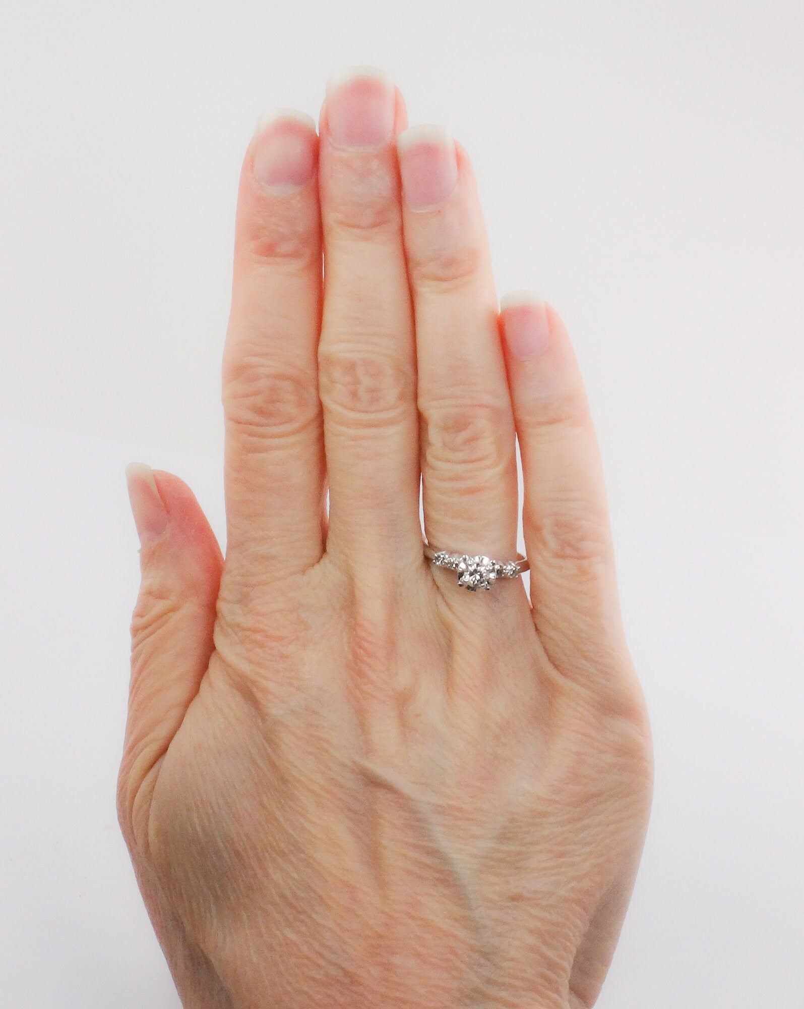 14k White Gold Natural Diamond Engagement Ring Vintage Round Brilliant Cut .25 Carat Center