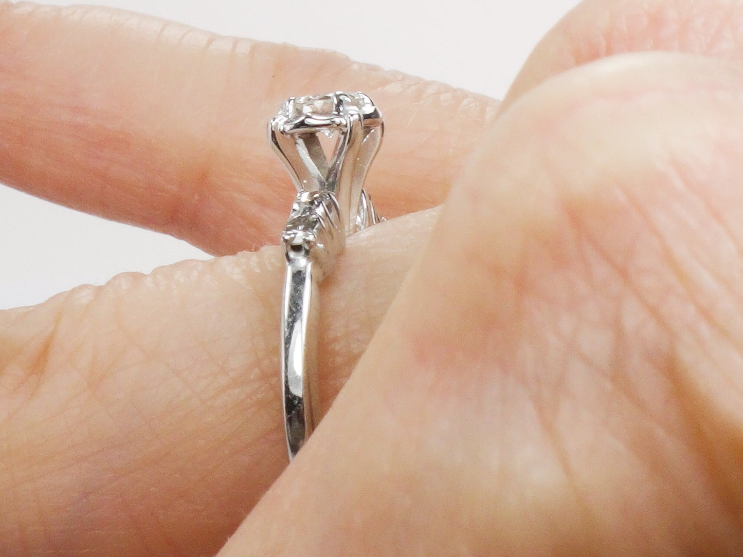 14k White Gold Natural Diamond Engagement Ring Vintage Round Brilliant Cut .25 Carat Center