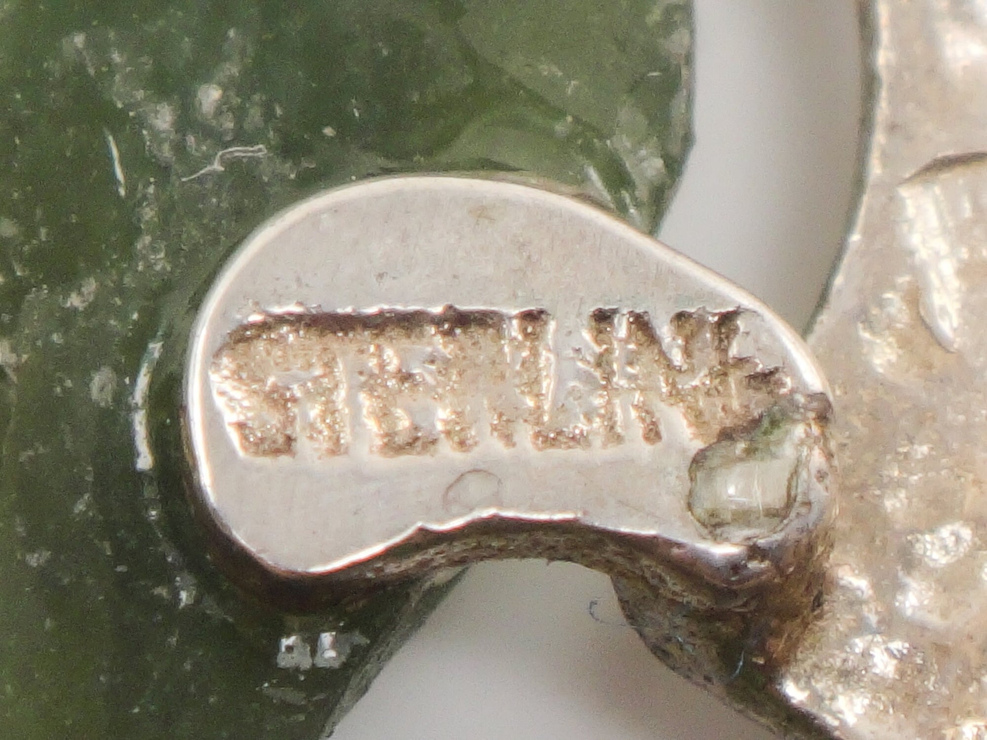 Vintage Large Sterling Silver Green Seahorse Pendant Necklace with Paperclip Chain, Carved Chrysoprase, 20.5"