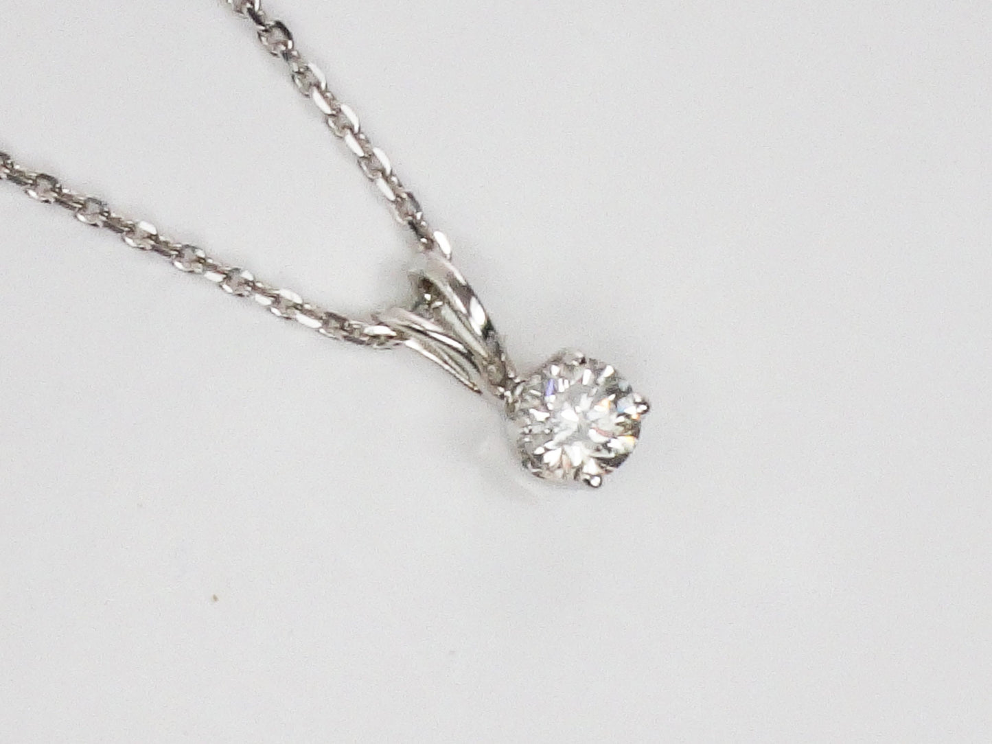 Vintage 14k Natural Diamond Necklace Minimalist White Gold Round Diamond Drop Pendant Approx. .17 Carat 18"