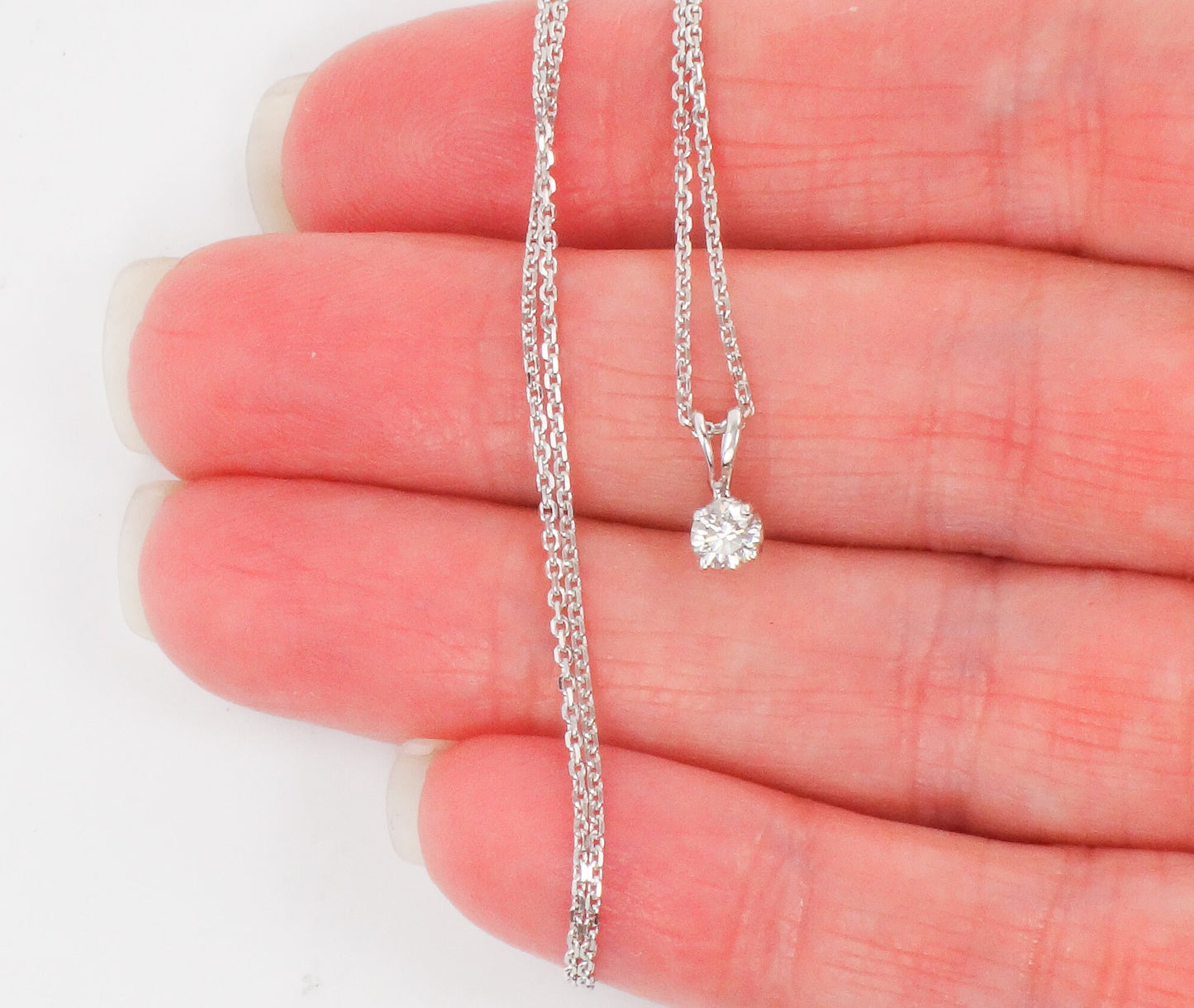 Vintage 14k Natural Diamond Necklace Minimalist White Gold Round Diamond Drop Pendant Approx. .17 Carat 18"