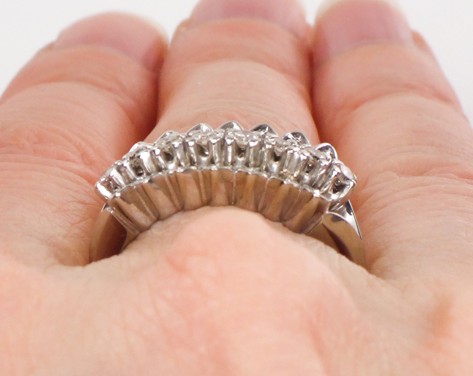 Vintage 14k White Gold Diamond Wedding Band Ring (Three Row Design, Size 7)