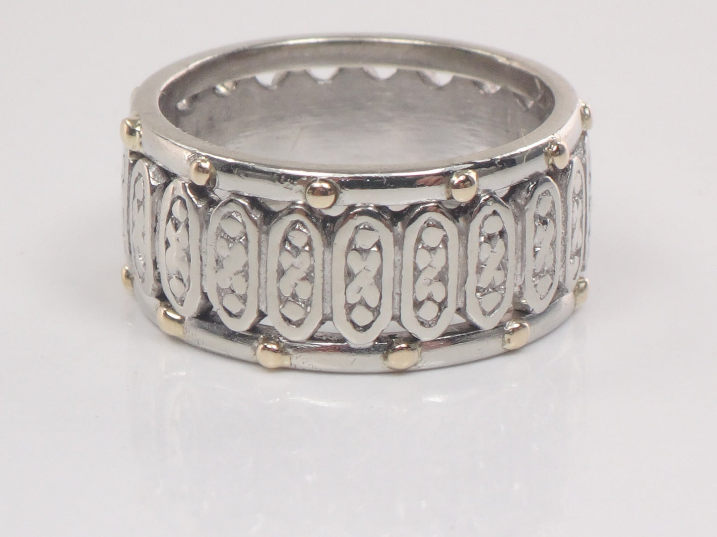 Vintage 14k Two Tone Gold Floral Wedding Band Wide 8.6 mm Wedding Ring Size 5.25