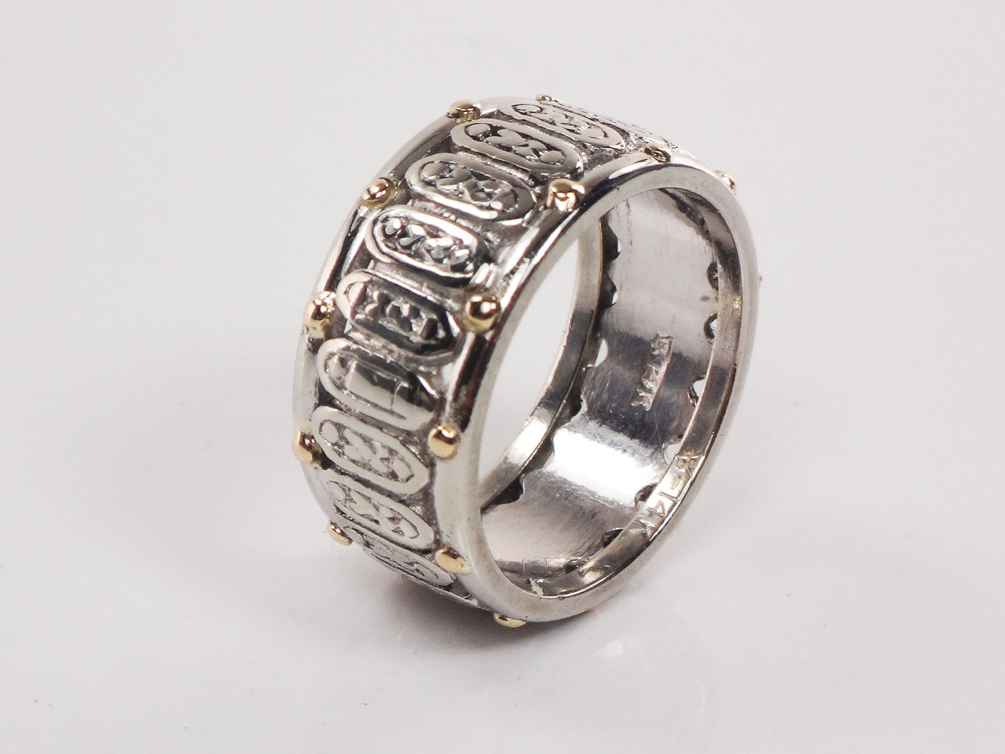 Vintage 14k Two Tone Gold Floral Wedding Band Wide 8.6 mm Wedding Ring Size 5.25