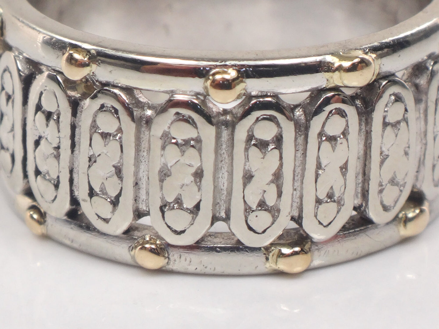 Vintage 14k Two Tone Gold Floral Wedding Band Wide 8.6 mm Wedding Ring Size 5.25