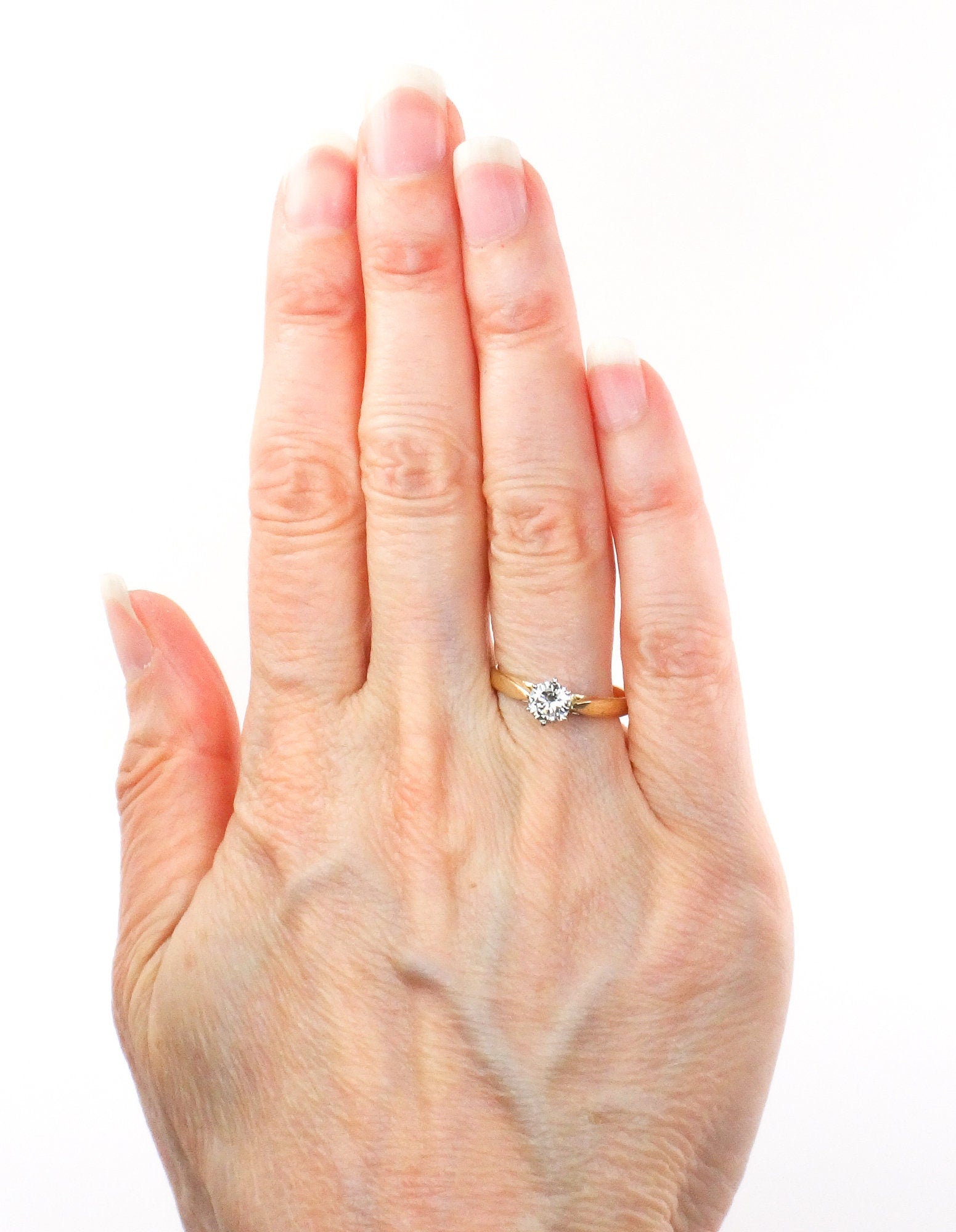 Vintage Round Natural Diamond Engagement Ring 14k Yellow Gold Solitaire Approx .55 Carats Size 6.25