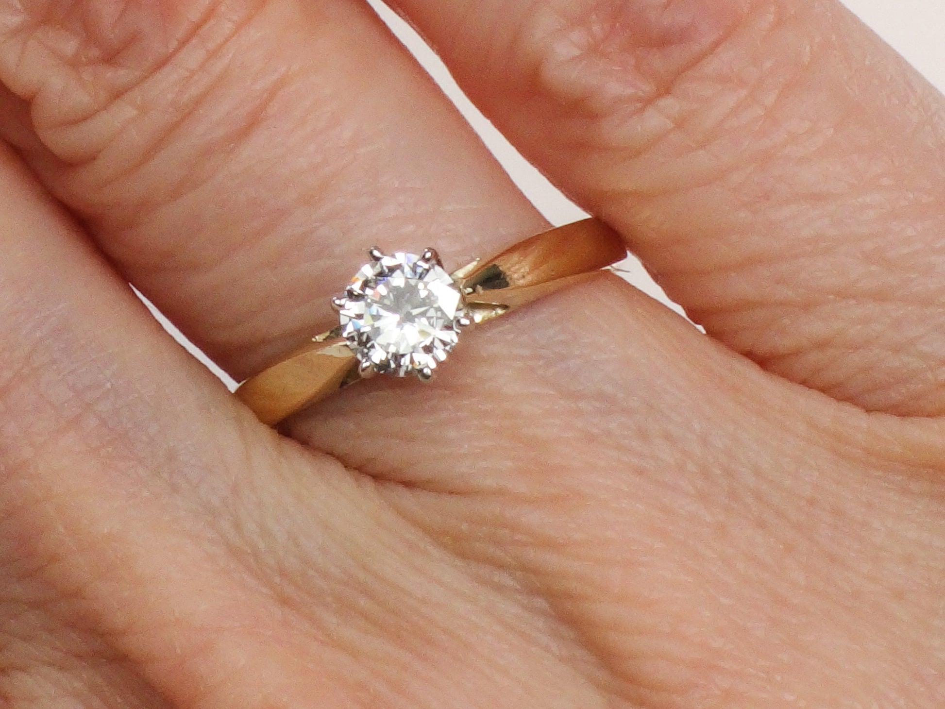 Vintage Round Natural Diamond Engagement Ring 14k Yellow Gold Solitaire Approx .55 Carats Size 6.25