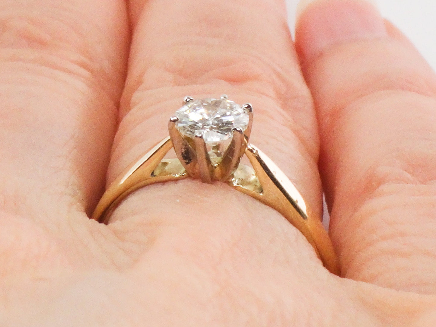 Vintage Round Natural Diamond Engagement Ring 14k Yellow Gold Solitaire Approx .55 Carats Size 6.25