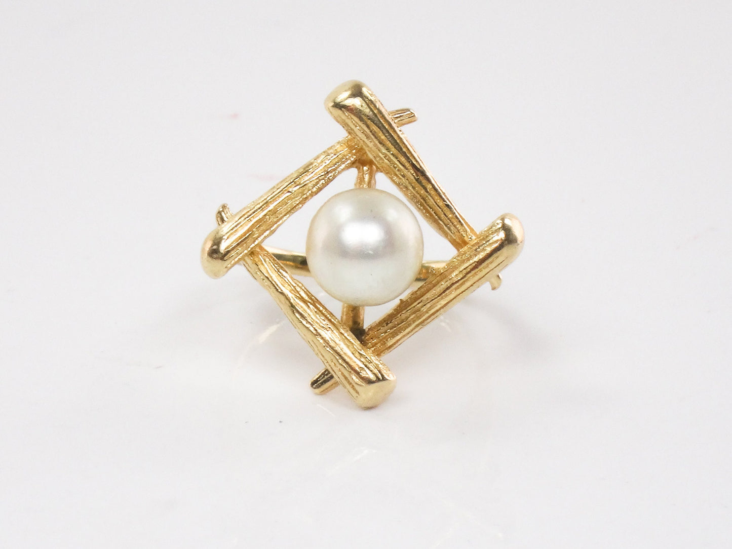 Vintage 14k Yellow Gold Cultured Pearl Ring Bridal Ring - 7 MM Saltwater Cultured Pearl Ring - Size 4.25