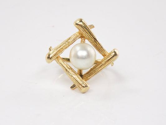 Vintage 14k Yellow Gold Cultured Pearl Ring - 7MM, Size 4.25