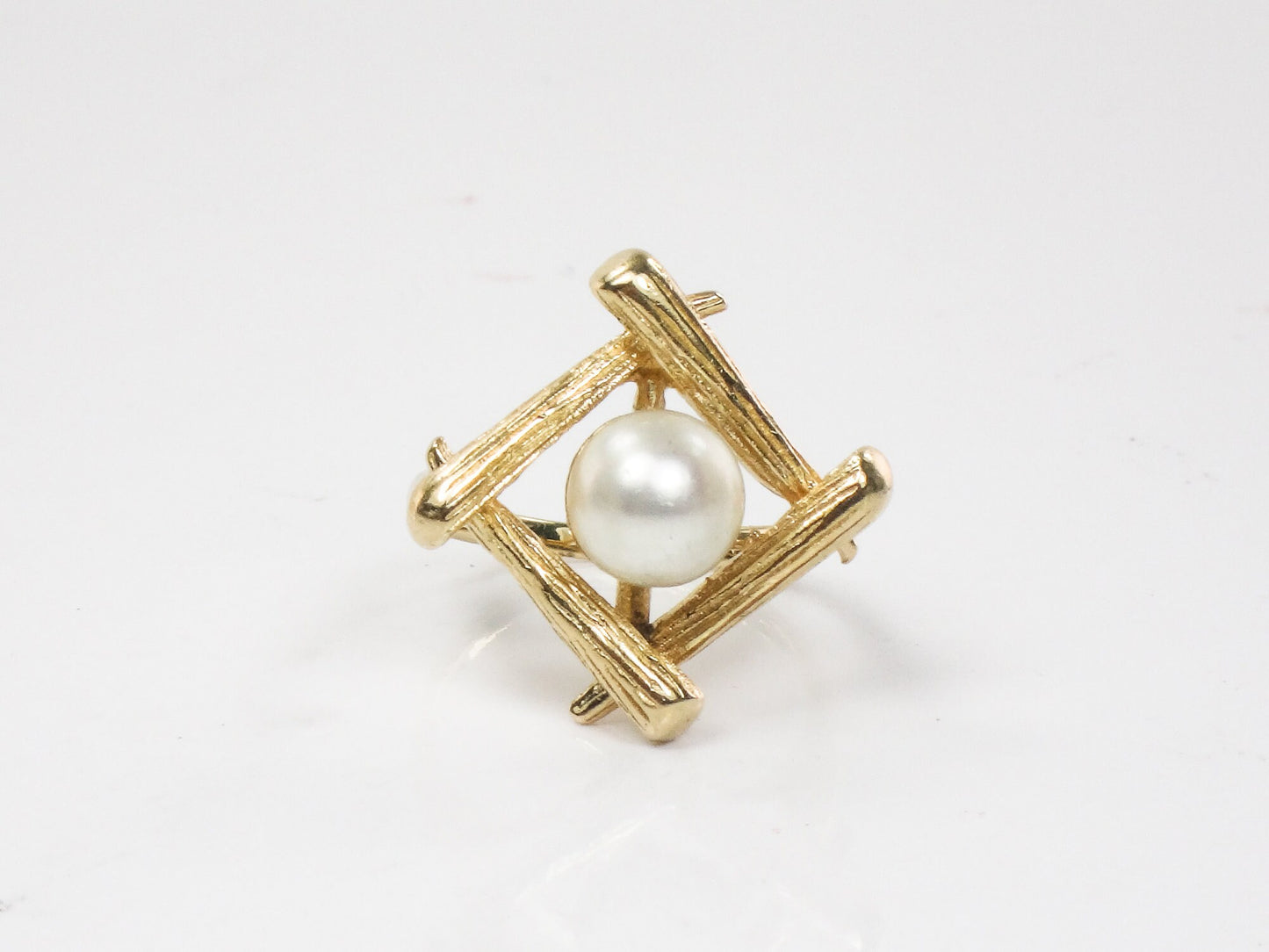 Vintage 14k Yellow Gold Cultured Pearl Ring Bridal Ring - 7 MM Saltwater Cultured Pearl Ring - Size 4.25