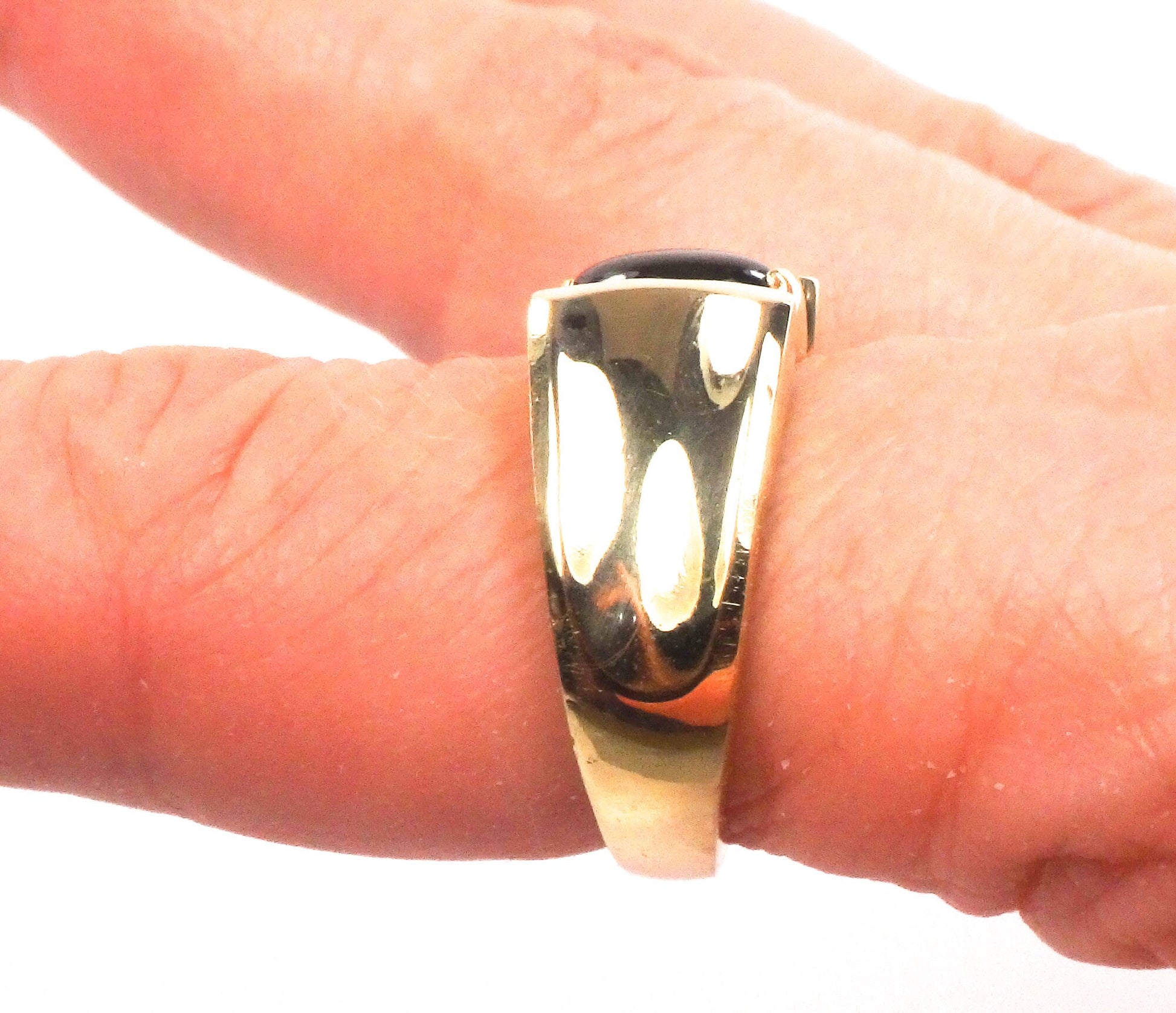 Vintage 14k Yellow Gold Natural Black Star Sapphire Ring Unisex Ring Size 6.75