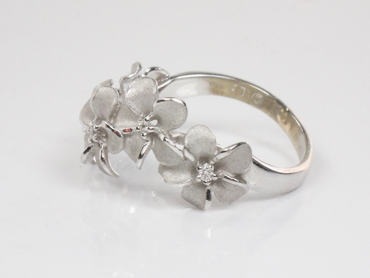 Vintage Denny Wong 14k White Gold Diamond Plumeria Flower Ring, Size 6