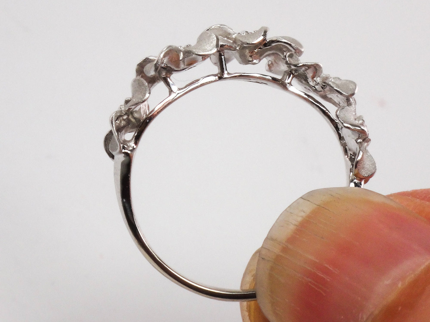 Vintage Denny Wong 14k White Gold Diamond Plumeria Flower Ring, Size 6