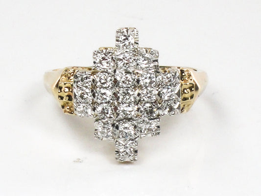 Vintage 14k Gold Natural Diamond Cluster Ring: Floral Retro Style, 0.75 CT, Size 9.25