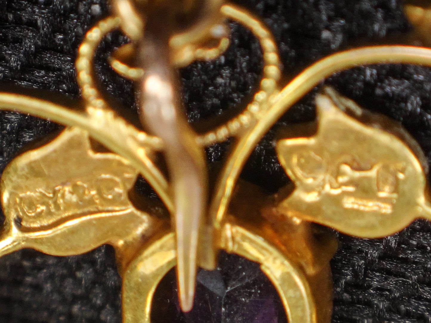 Antique Victorian 9ct Gold Seed Pearl and Purple Glass Floral Pendant Pin
