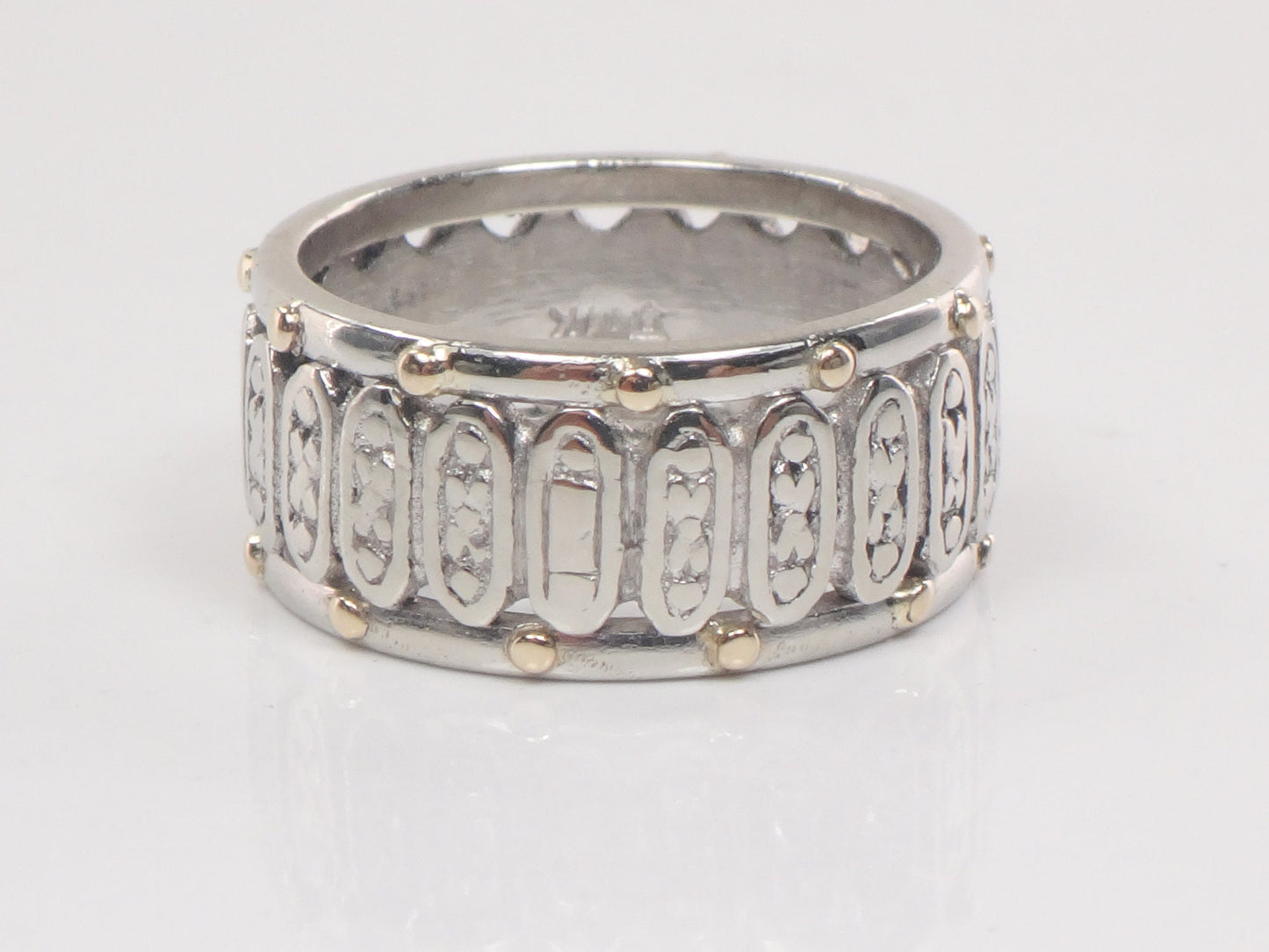Vintage 14k Two Tone Gold Floral Wedding Band Wide 8.6 mm Wedding Ring Size 5.25