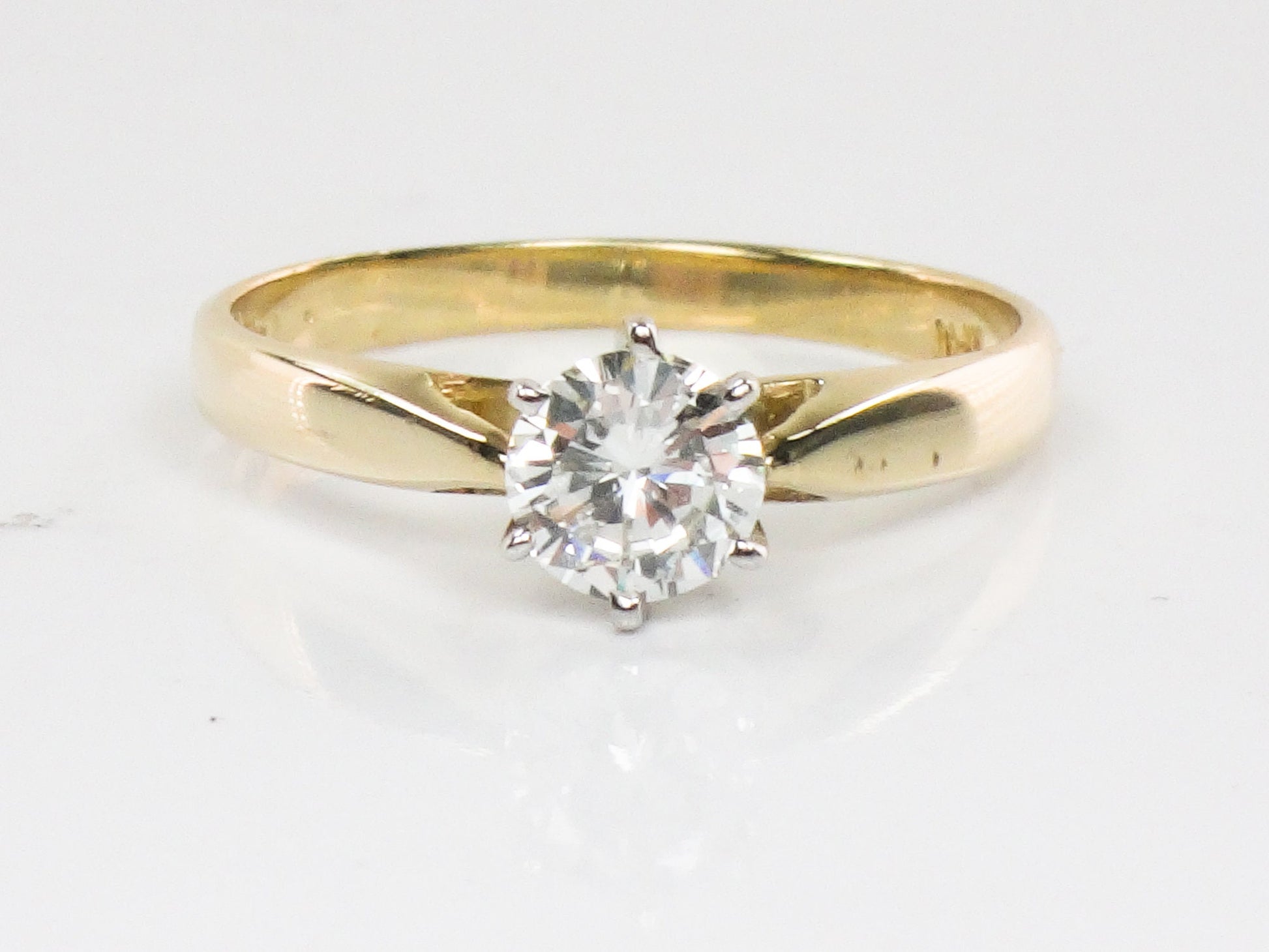 Vintage Round Natural Diamond Engagement Ring 14k Yellow Gold Solitaire Approx .55 Carats Size 6.25