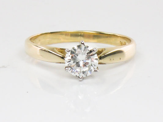 Vintage Round Natural Diamond Engagement Ring 14k Yellow Gold Solitaire Approx .55 Carats Size 6.25
