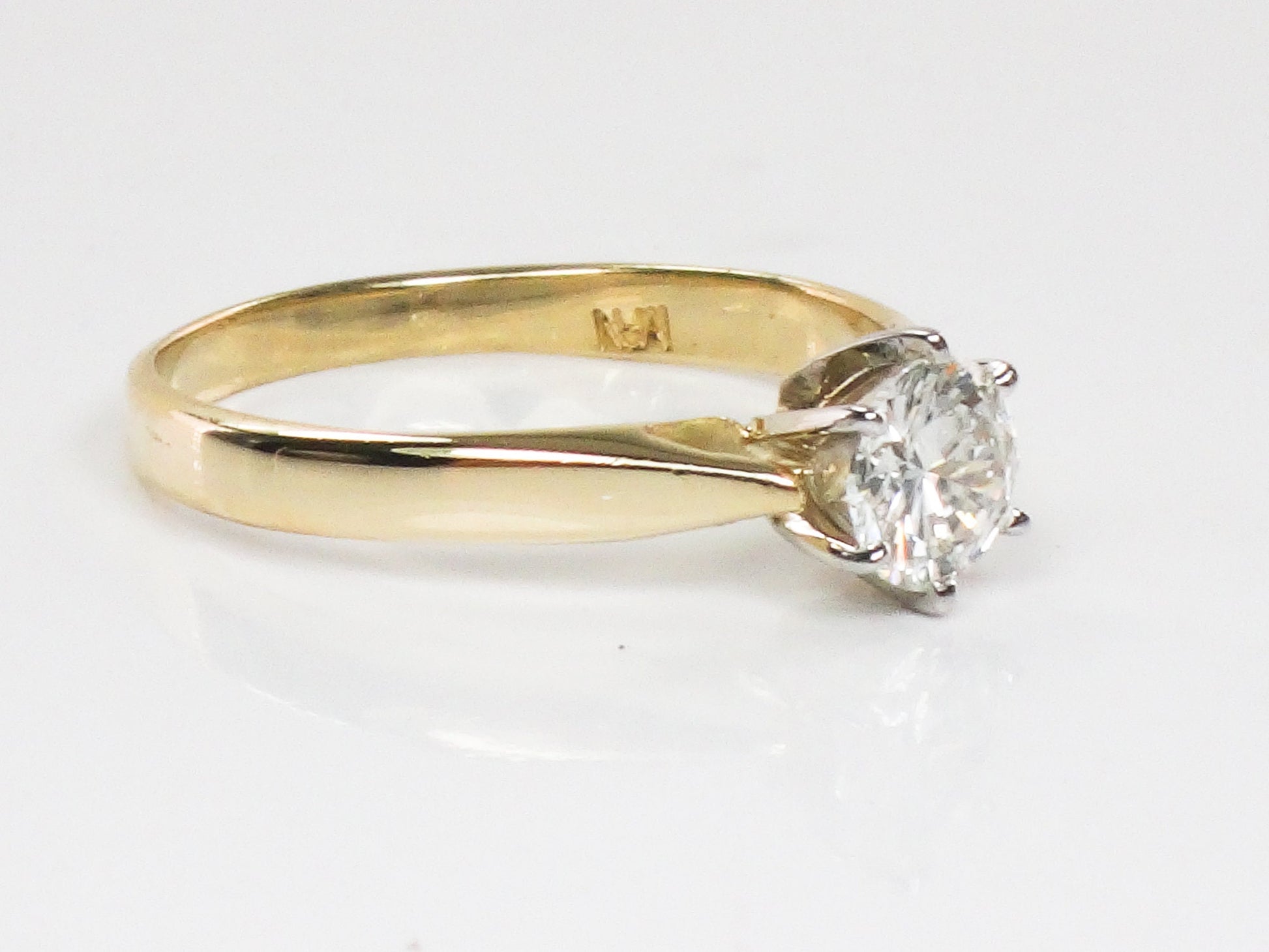 Vintage Round Natural Diamond Engagement Ring 14k Yellow Gold Solitaire Approx .55 Carats Size 6.25