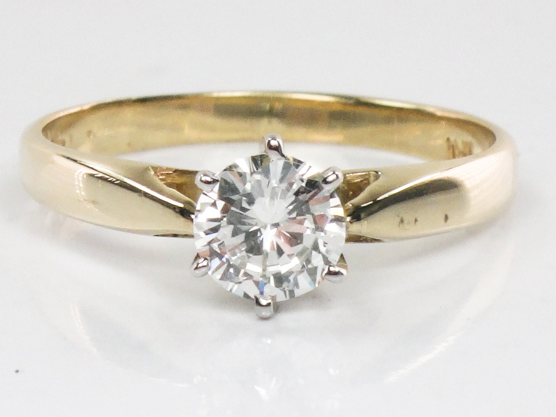 Vintage Round Natural Diamond Engagement Ring 14k Yellow Gold Solitaire Approx .55 Carats Size 6.25