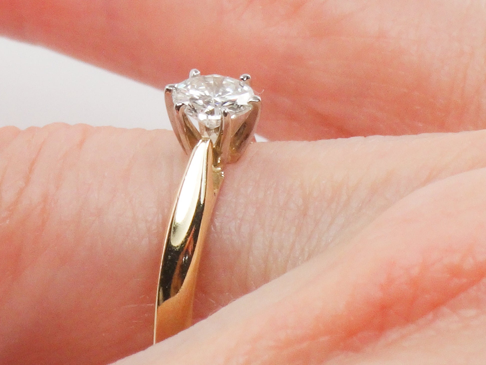 Vintage Round Natural Diamond Engagement Ring 14k Yellow Gold Solitaire Approx .55 Carats Size 6.25