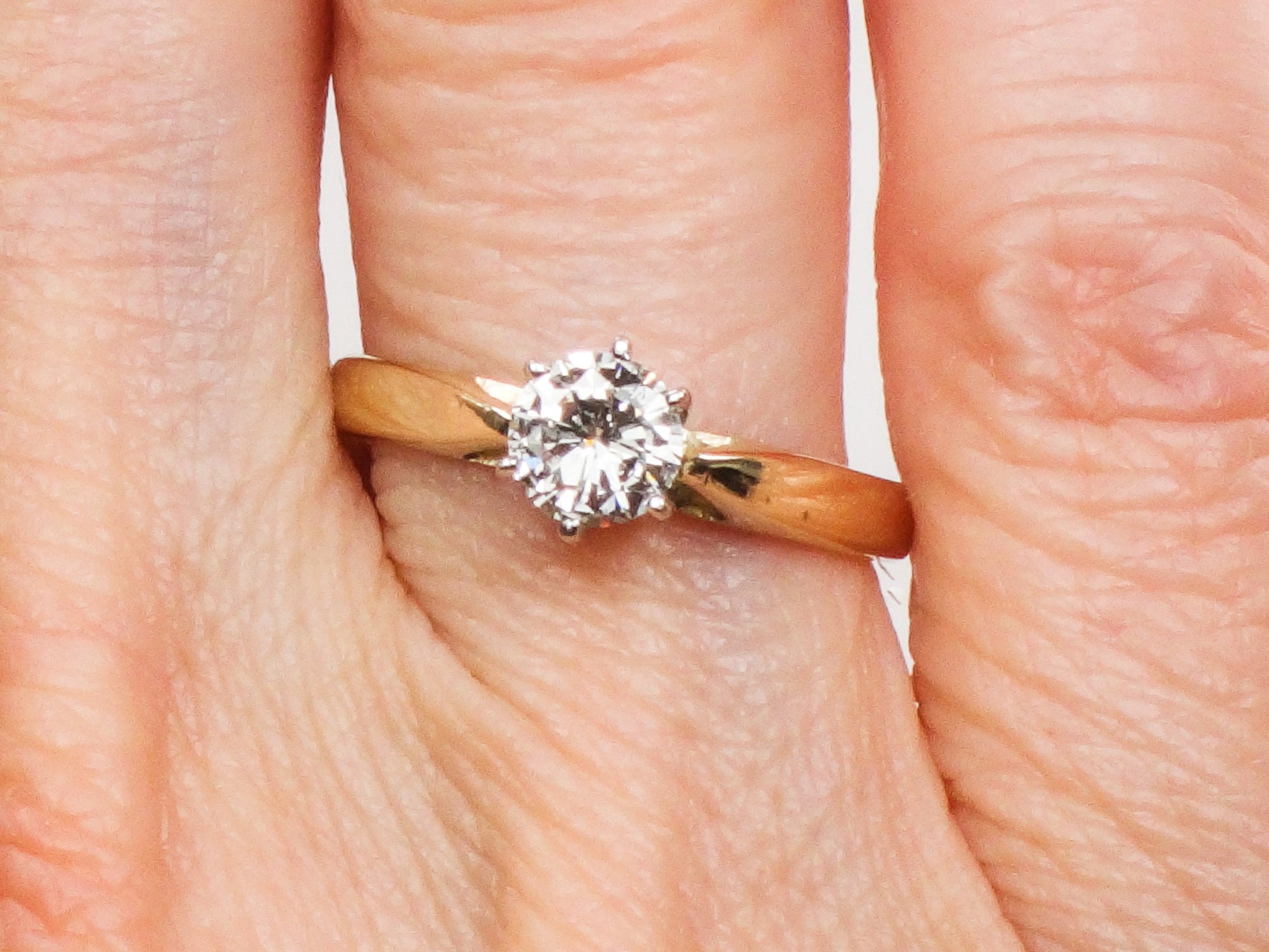 Vintage Round Natural Diamond Engagement Ring 14k Yellow Gold Solitaire Approx .55 Carats Size 6.25