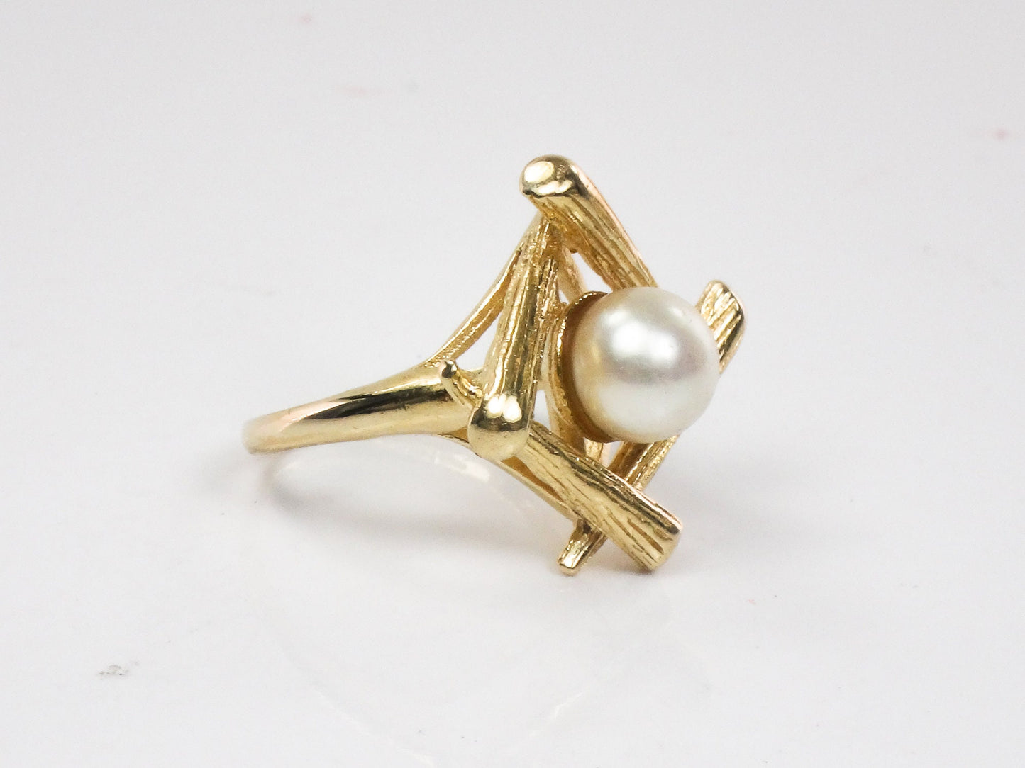 Vintage 14k Yellow Gold Cultured Pearl Ring Bridal Ring - 7 MM Saltwater Cultured Pearl Ring - Size 4.25