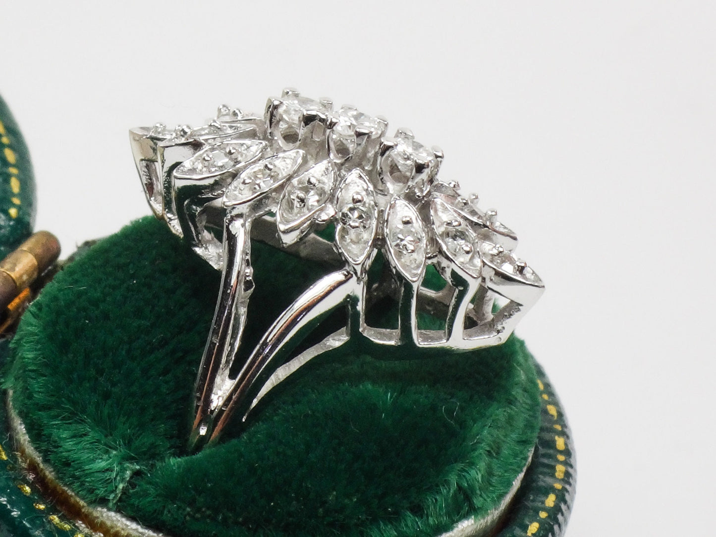 Vintage Marquise Shaped Natural Diamond Cluster Ring, 14k White Gold Everyday Ring Approx 1/3 Carat TDW