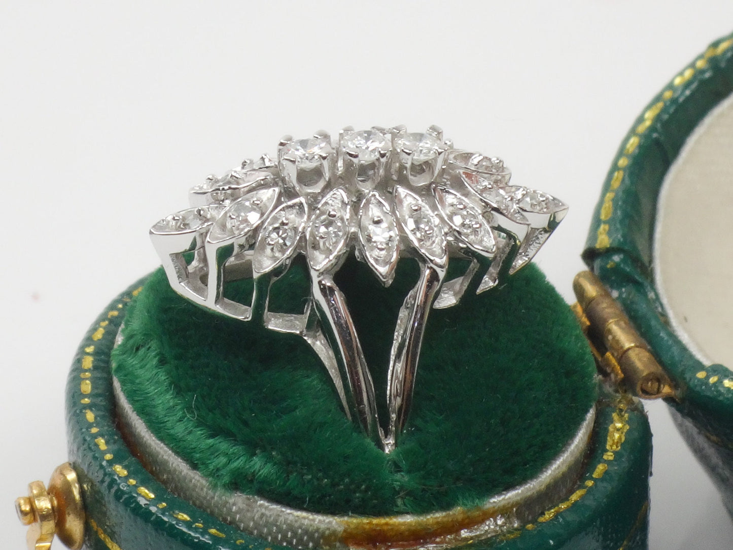 Vintage Marquise Shaped Natural Diamond Cluster Ring, 14k White Gold Everyday Ring Approx 1/3 Carat TDW