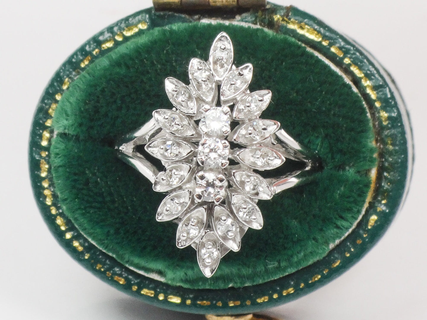 Vintage Marquise Shaped Natural Diamond Cluster Ring, 14k White Gold Everyday Ring Approx 1/3 Carat TDW