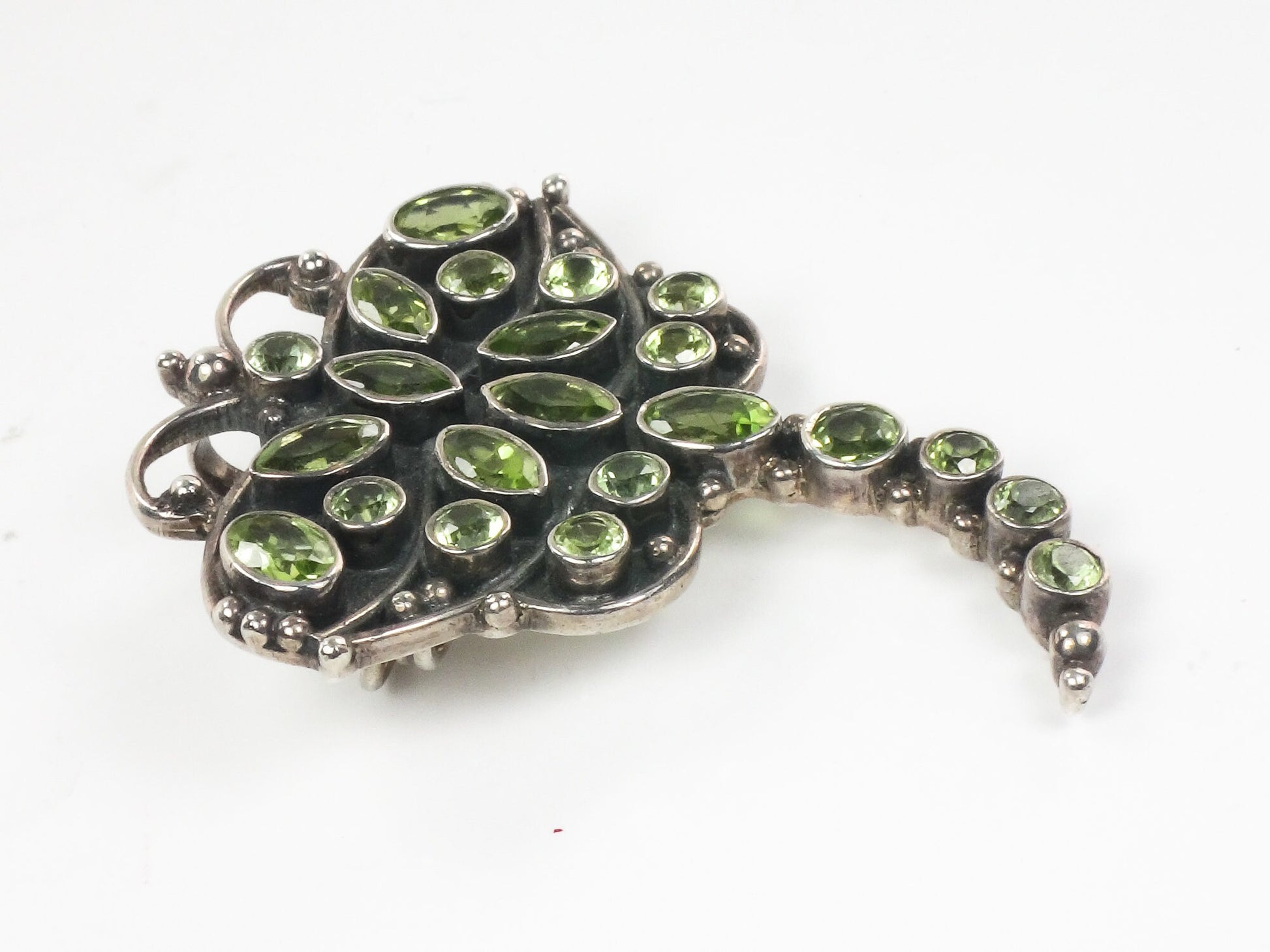 Vintage Large Sterling Silver Peridot Dragonfly Pendant / Pin 925 Green Stone Pendant