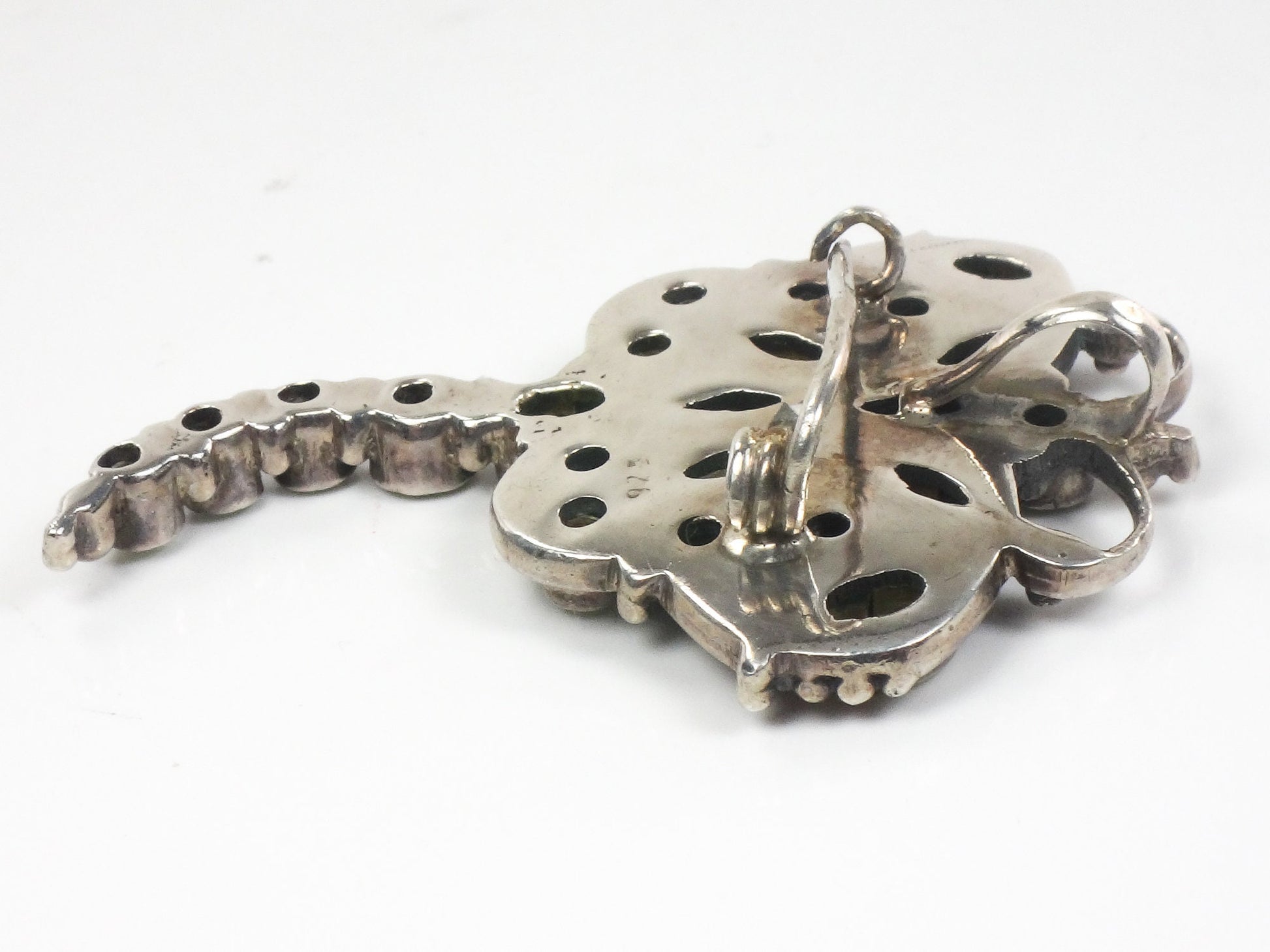 Vintage Large Sterling Silver Peridot Dragonfly Pendant / Pin 925 Green Stone Pendant