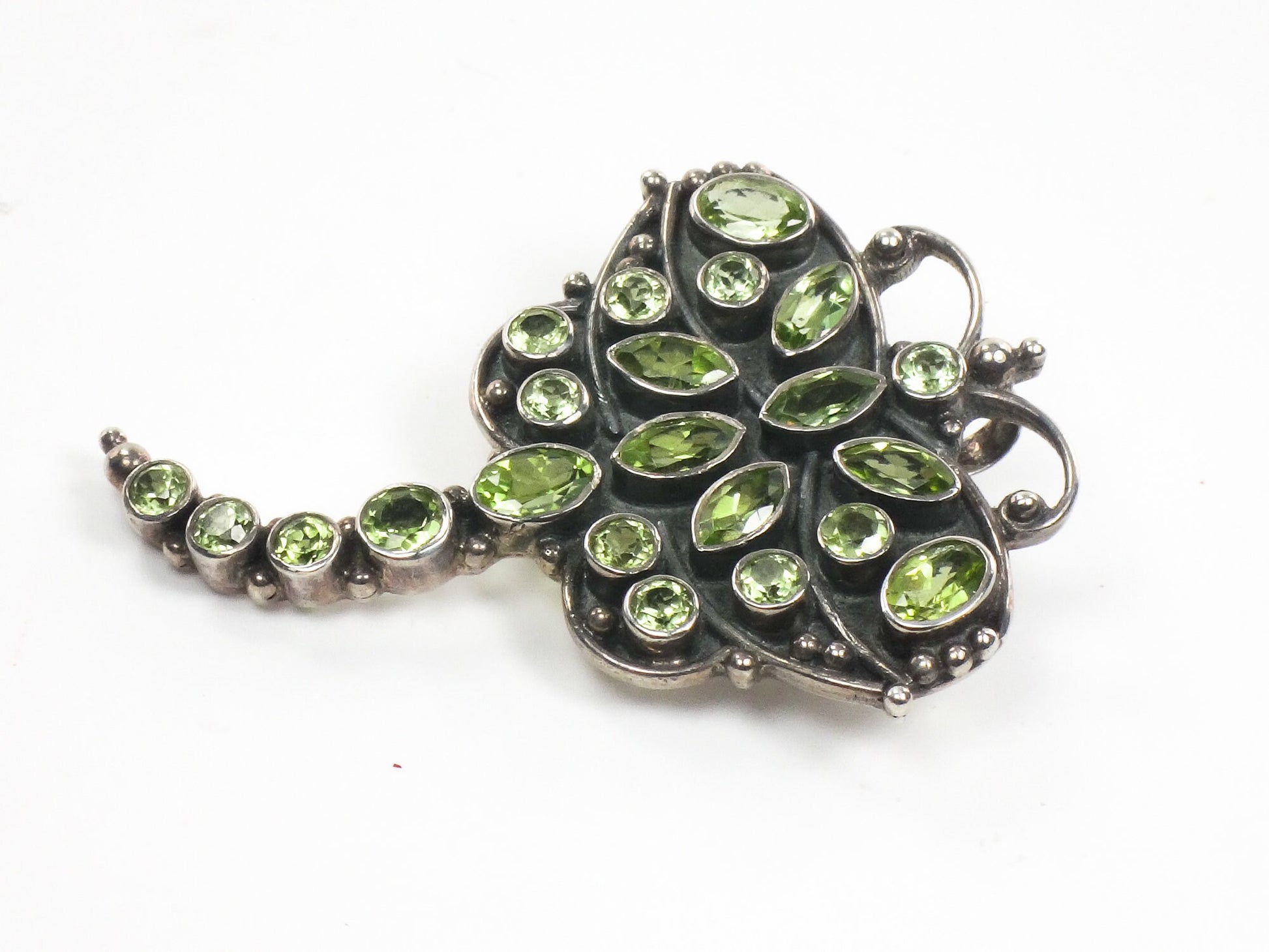 Vintage Large Sterling Silver Peridot Dragonfly Pendant / Pin 925 Green Stone Pendant