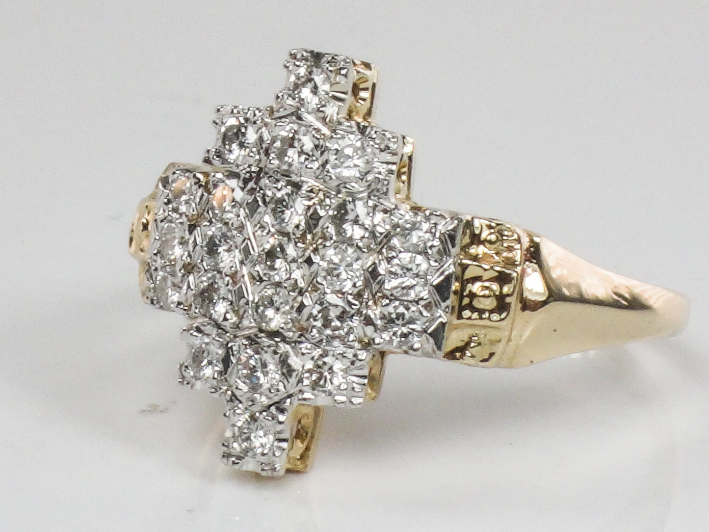 Vintage 14k Gold Natural Diamond Cluster Ring: Floral Retro Style, 0.75 CT, Size 9.25