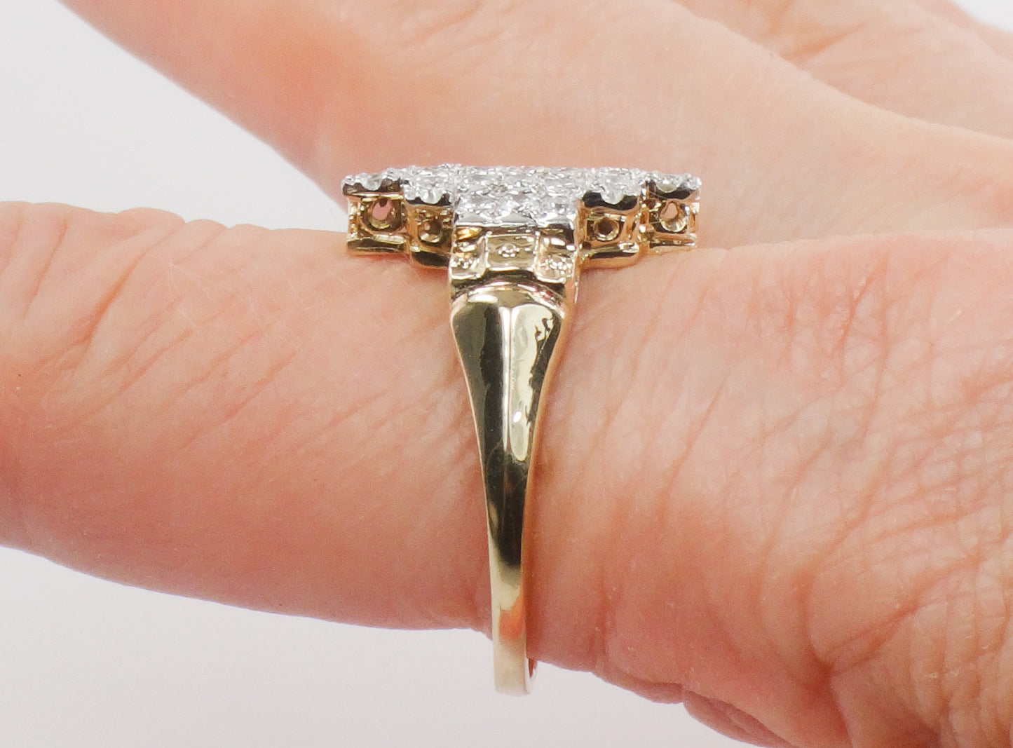 Vintage 14k Gold Natural Diamond Cluster Ring: Floral Retro Style, 0.75 CT, Size 9.25