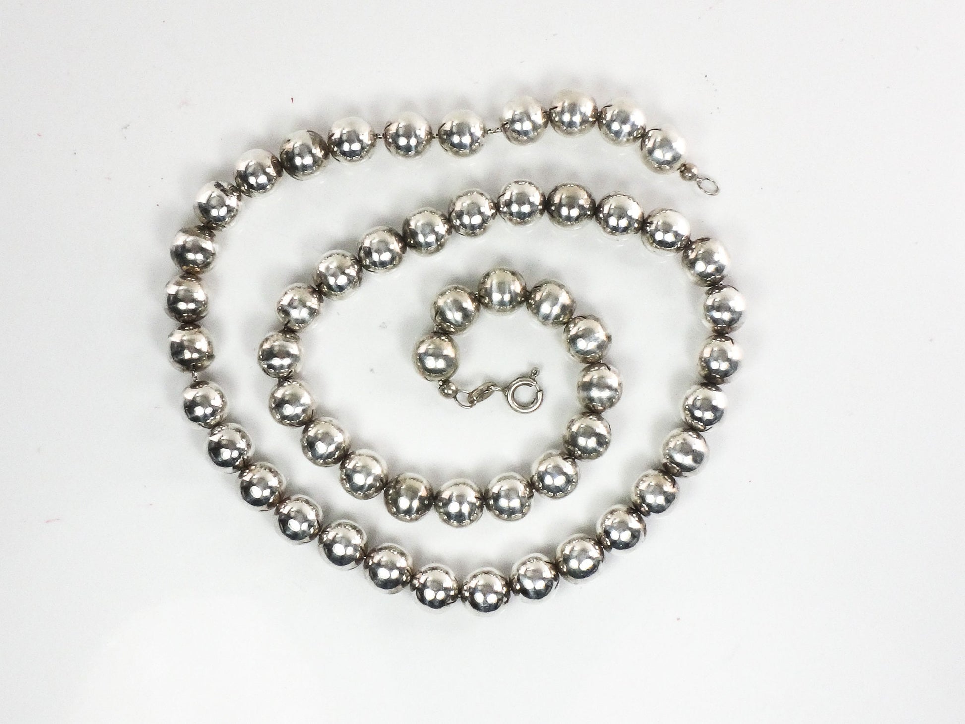 Vintage Italian Sterling Silver Bead Necklace, 8mm Ball Chain, 18.75"