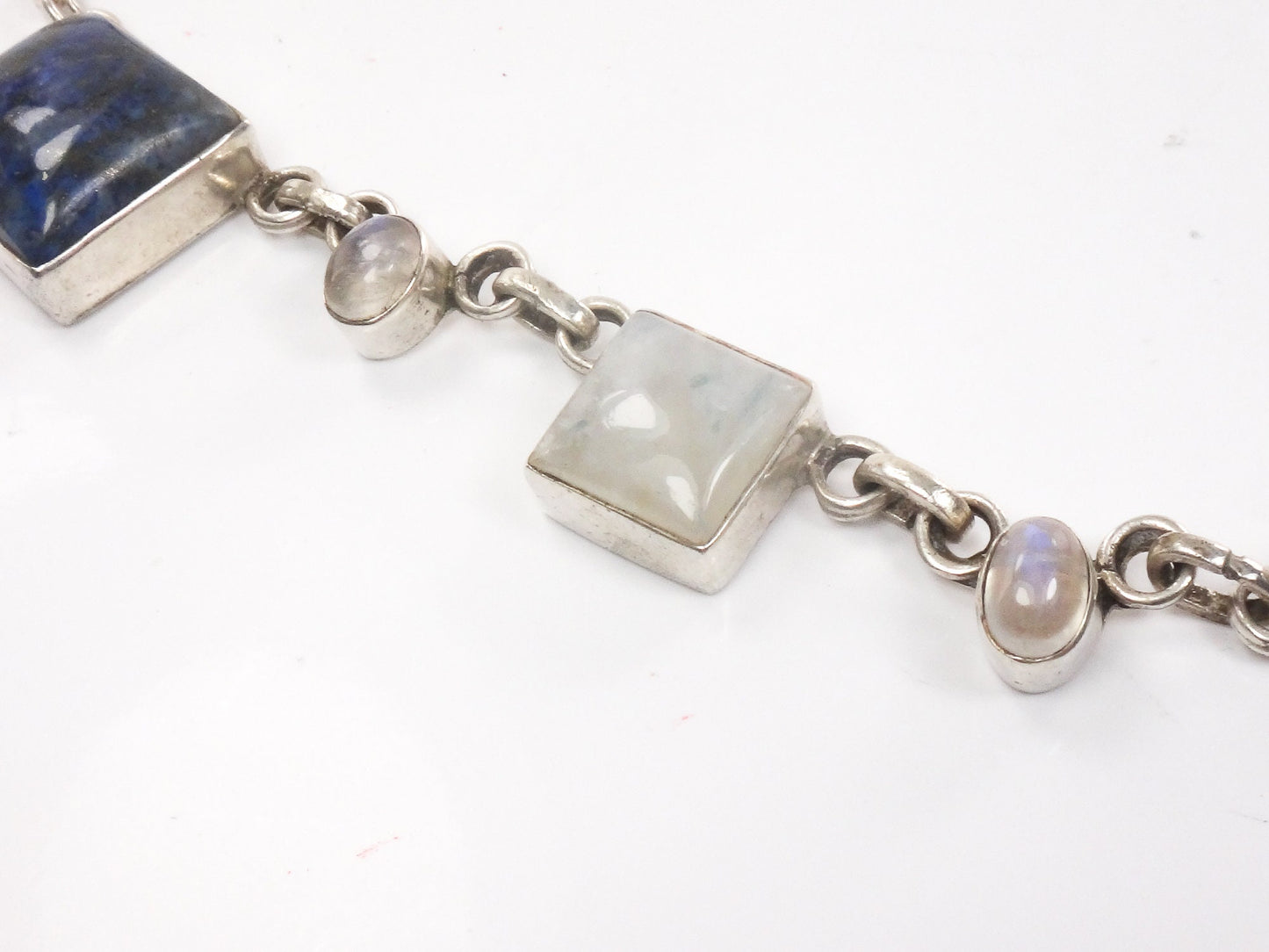 Vintage Sterling Silver Sodalite Lapis Necklace: Chunky Quartz Moonstone