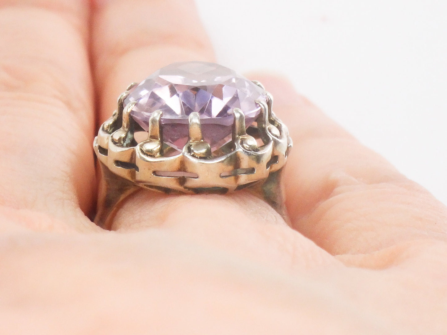 Vintage Silver Amethyst Ring - 800 Silver Light Purple Pink Oval Cut Stone Ring - Size 4.75 - Circa 1960's