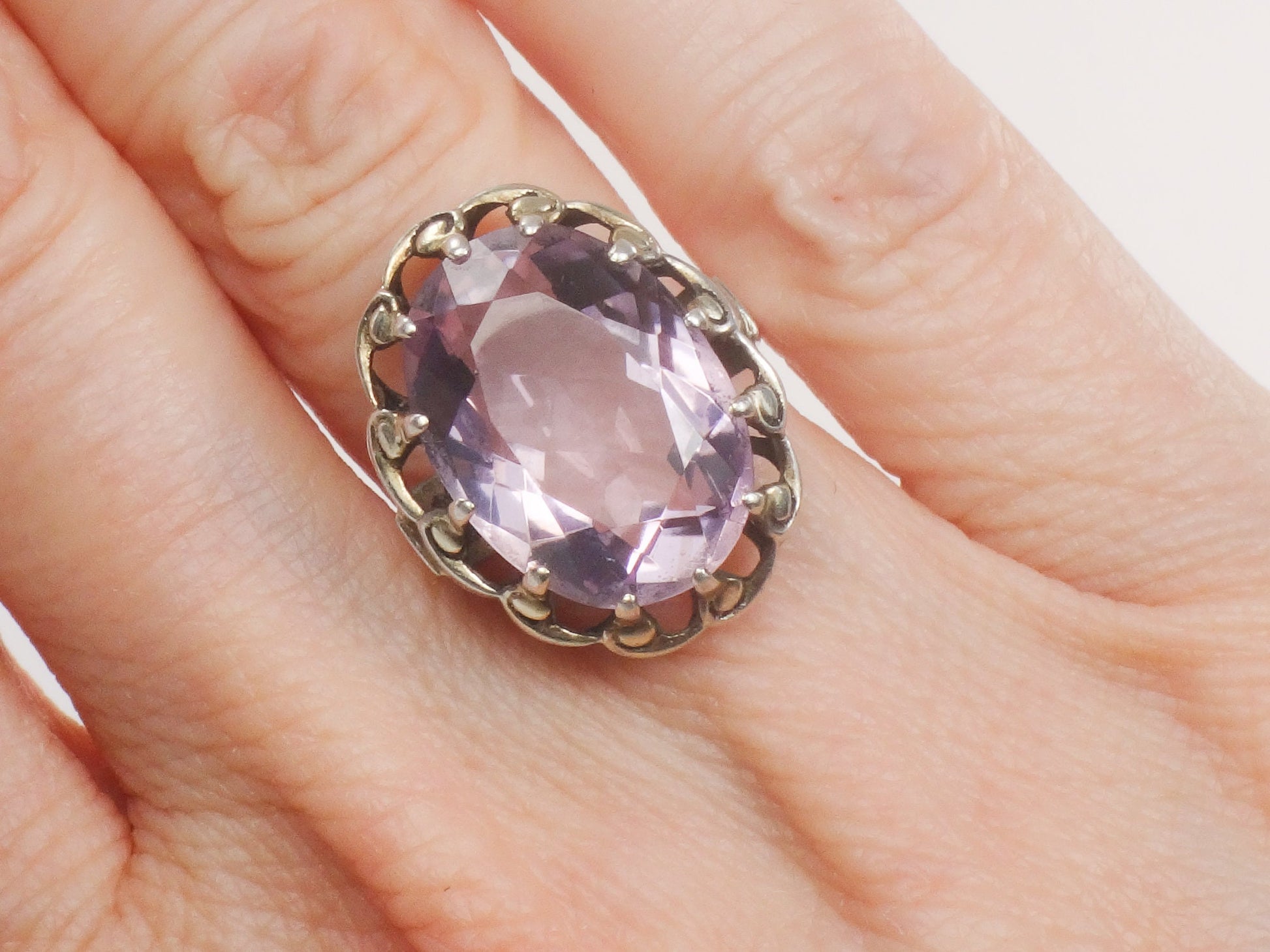 Vintage 800 Silver Amethyst Ring - Oval Cut, Size 4.75 - 1960s