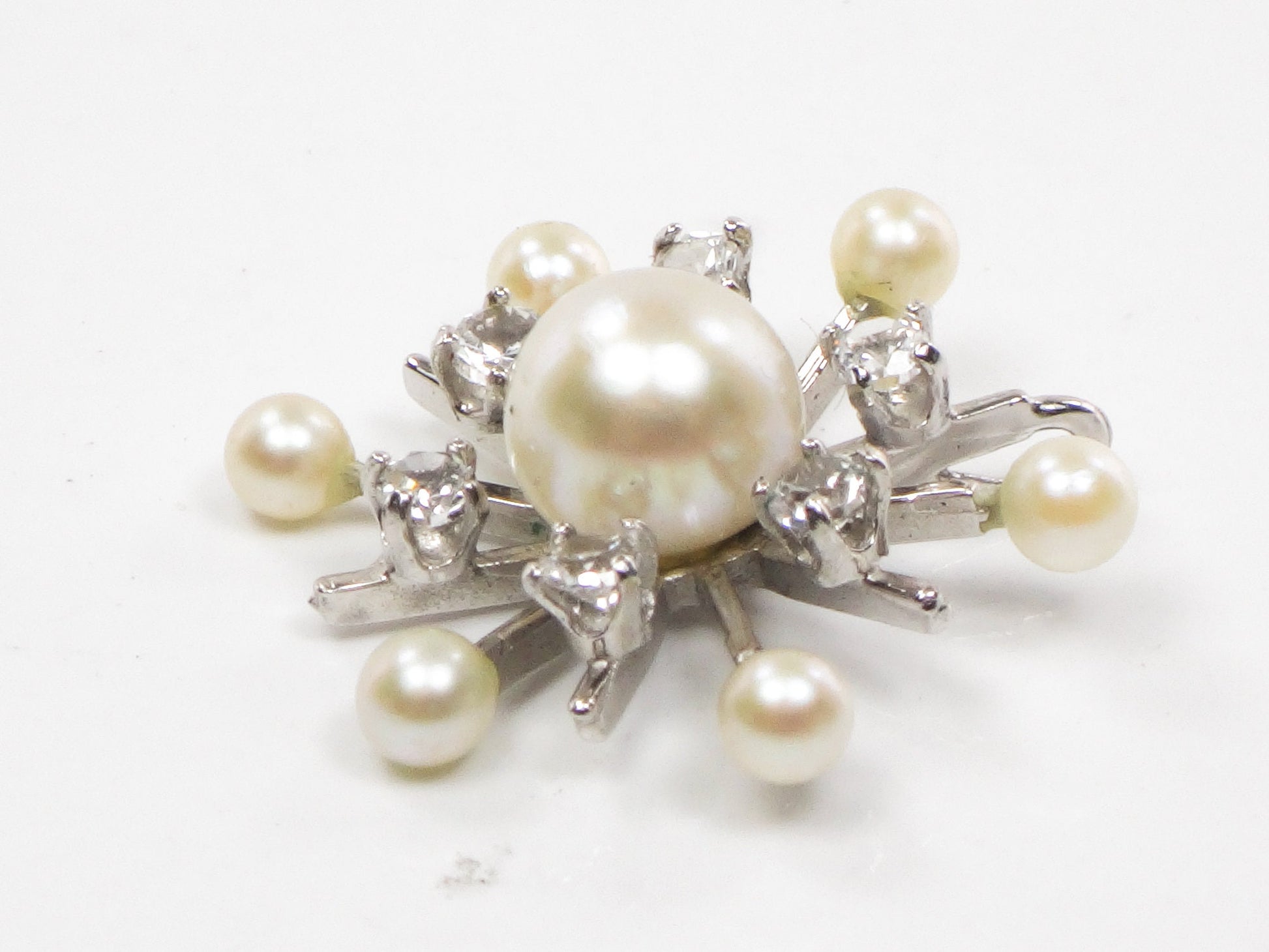 Vintage 14k White Gold Pearl Quartz Starburst Pendant - Engel Brothers